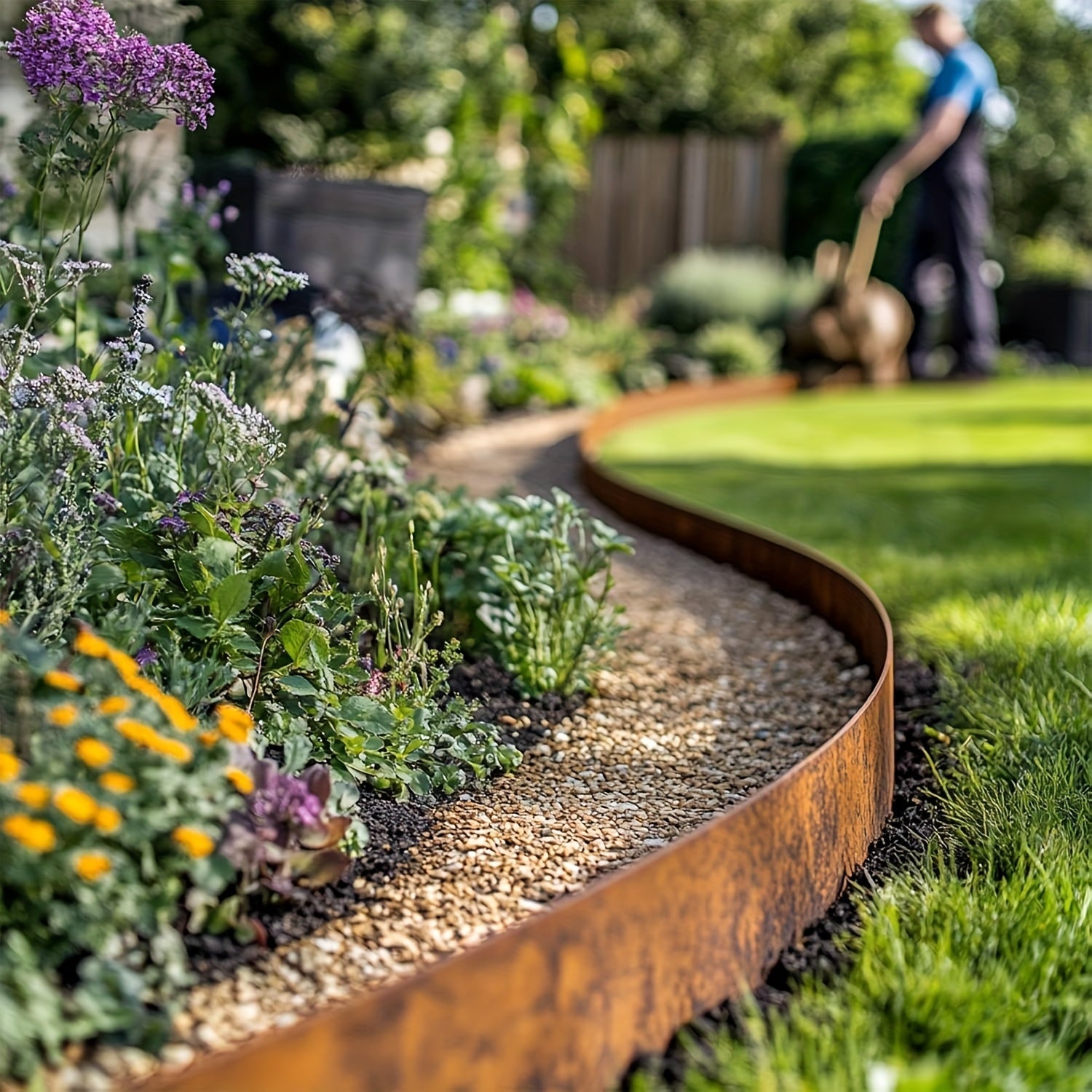 5m de acero corten para bordes de jardín - 14cm de altura, resistente al tiempo, acabado patinado, diseño duradero y fácil de limpiar para césped, entrada de coches, camas de flores - Instalación sin herramientas, valla decorativa para jardín, borde de c