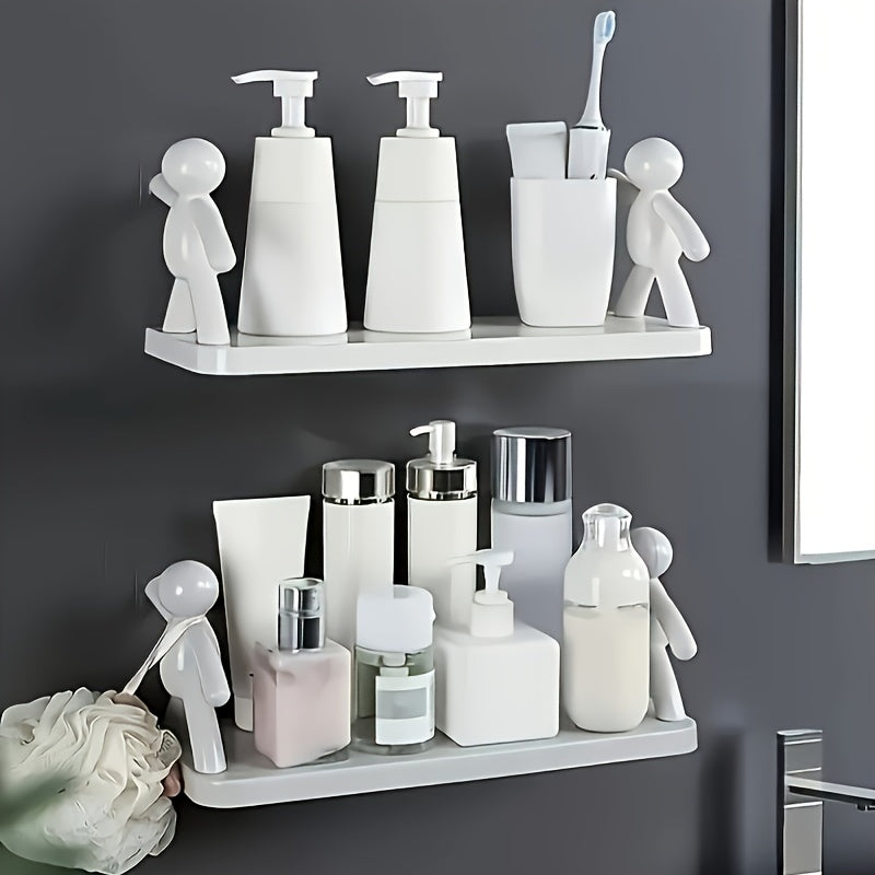 1pc Estante Adhesivo de Pared - Sin Necesidad de Taladro, Organizador Blanco y Lindo para Baño, Cocina, Decoración de Habitaciones, Diseño Minimalista Ahorrador de Espacio, Estantería para Baño, Estantes Decorativos, Diseño Divertido, Instalación sin Per