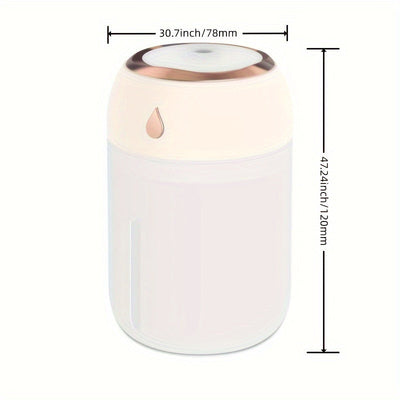 Humidificador Mini Portátil con Luz Nocturna LED, Alimentado por USB 330ml de Niebla, Tecnología de Onda de Sonido Silenciosa de 26dB para Coche, Oficina, Dormitorio - Difusor de Aceites Esenciales, Gris