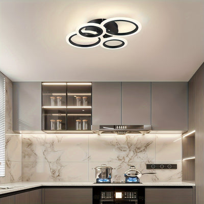 1 pza. lámpara de techo moderna con 4 anillos LED, luz cálida, acabado metálico, brazos ajustables, ideal para cocina, dormitorio, sala, lavandería, incluye hardware de instalación, solución de iluminación moderna, lámpara de techo elegante, luz con braz