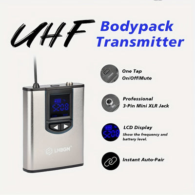 1pc Sistema de micrófono inalámbrico UHF, kit de micrófono de solapa y bodypack recargable con control de volumen, omnidireccional, carga USB, conector de 6,35 mm para karaoke, transmisión, canto - Ideal para aulas, conferencias, transmisiones en vivo, p