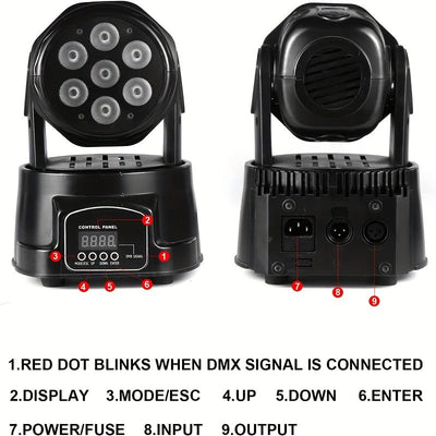 Mini Luz DJ RGBW 7x8W con Activación por Sonido, Control DMX - Ideal para Fiestas, Clubes, Conciertos, Bodas, Eventos de Discoteca - Negro, Efectos de Iluminación de Discoteca|Mejorador de Ambiente de Club|Función de Pantalla Digital, Accesorios de DJ