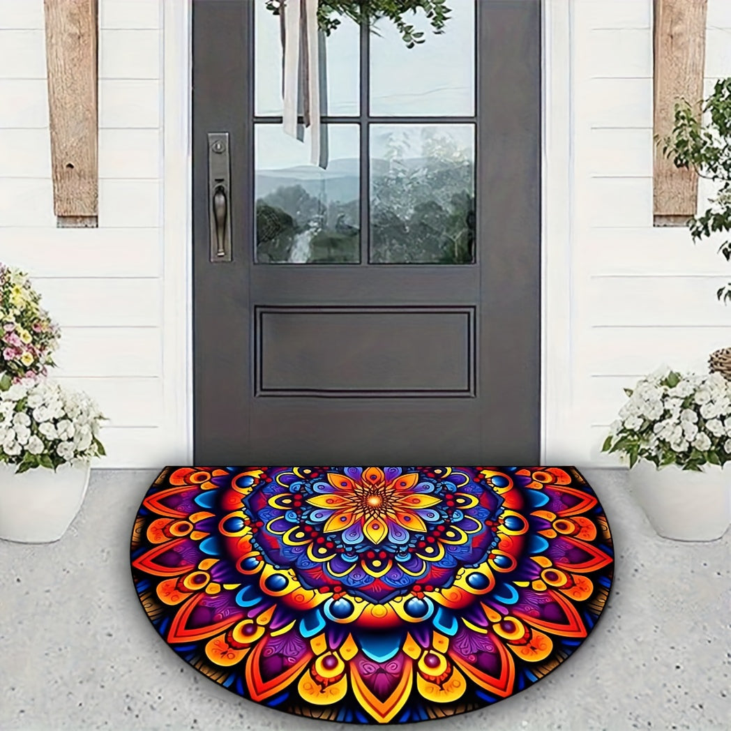 1 pieza de alfombrilla de bienvenida mandala bohemio - Alfombrilla vibrante y colorida de poliéster con patrones florales intrincados, duradera, antideslizante y fácil de limpiar, perfecta para la entrada, la cocina, el baño - Decoración ideal para el ho