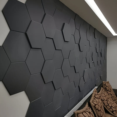 Paquete de 12 paneles de espuma acústica autoadhesivos, 12" x 10" x 0,4", alta densidad 154 kg/m³, diseño hexagonal de moda, paneles decorativos absorbentes de ruido para hogar y estudio, paneles de espuma acústica, tratamiento acústico de habitaciones,