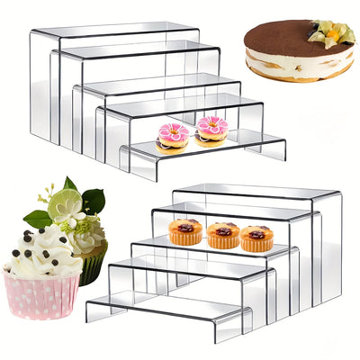 5 piezas Elegante Stand de Postre de Acetato para Bodas - Multiusos para Cupcakes, Sushi y Pastelería para Eventos Comerciales, Tardes de Té y más - Plato de Servicio de Plástico Duradero y Estilizado para Alimentos.