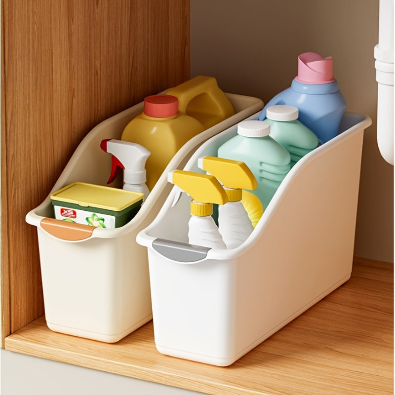 Juego de 2 botes de almacenamiento plásticos multifuncionales, diseño curvo para organización del hogar, ideal para productos de limpieza y artículos esenciales del hogar, botes de almacenamiento para organización del hogar, canastas, botes y contenedore