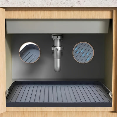 2 Piezas de Bandejas Impermeables para Fregadero Duraderas y Fáciles de Limpiar – Diseño Elegante con Rejillas Circulares para Gabinetes de Cocina y Baño