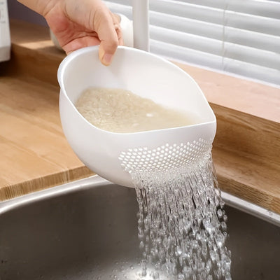 1pieza Cernidor multifuncional de cocina para arroz y verduras - Duradero plástico PP, fácil de usar, no requiere baterías, ideal para limpiar arroz y verduras, herramienta de limpieza de arroz | Diseño ergonómico | Drenaje eficiente