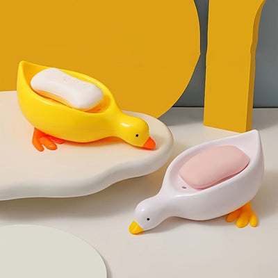 Jabonera con forma de pato auto-drenante, soporte para jabón de baño, bandeja de jabón con diseño de cascada lindo, conveniente para limpieza y almacenamiento