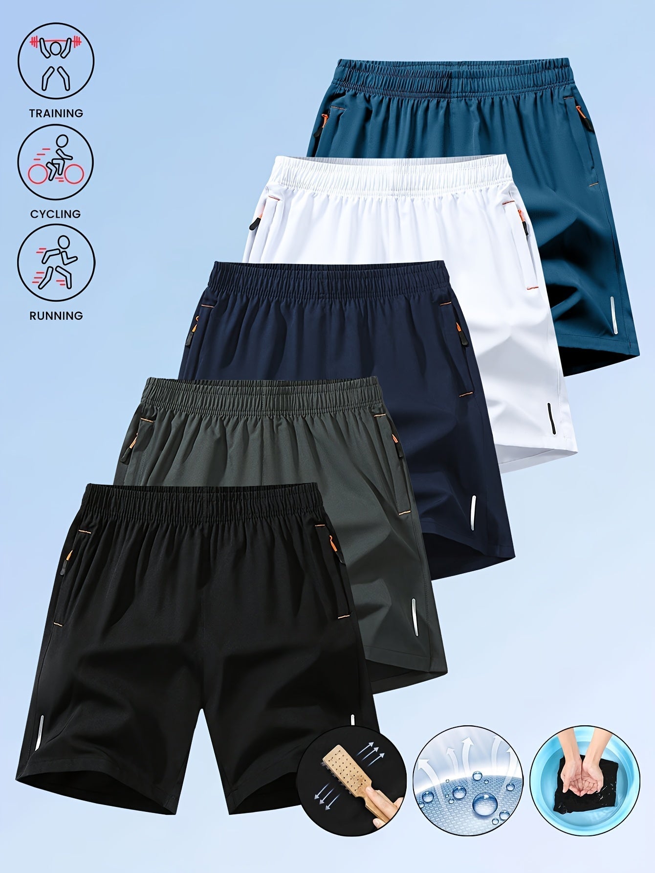 1 par de shorts deportivos para hombre OBM Larsen de secado rápido con bolsillos con cierre, transpirables, ligeros, para playa, gimnasio, running y entrenamiento, con cordón ajustable, varios colores, para deportes y actividades al aire libre