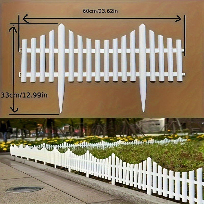 8 paneles de cerca de jardín plásticos blancos - Borde de paisaje resistente a la intemperie para céspedes, camas de flores y decoración navideña vertical, sin necesidad de energía, decoración de jardín para todas las estaciones, diseño de estacas vertic