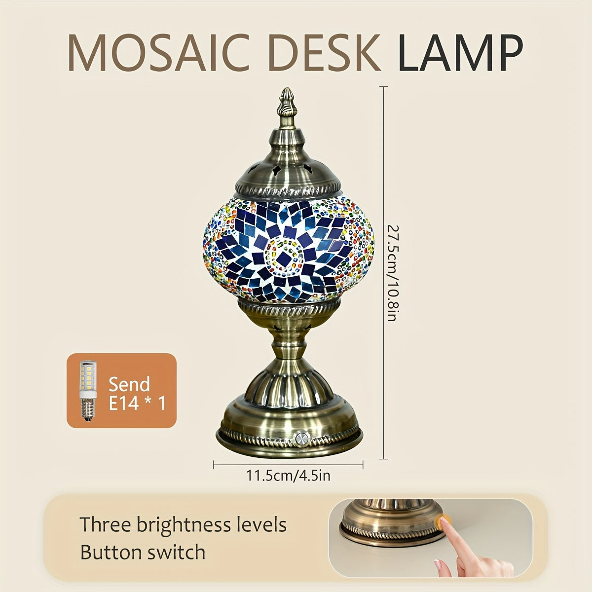 Lámpara morisca con diseño turco, base de bronce y vidrio mosaico de colores estilosos, ideal como luz de noche bohemio, decoración de dormitorio o regalo de vacaciones (incluye bombillas LED)