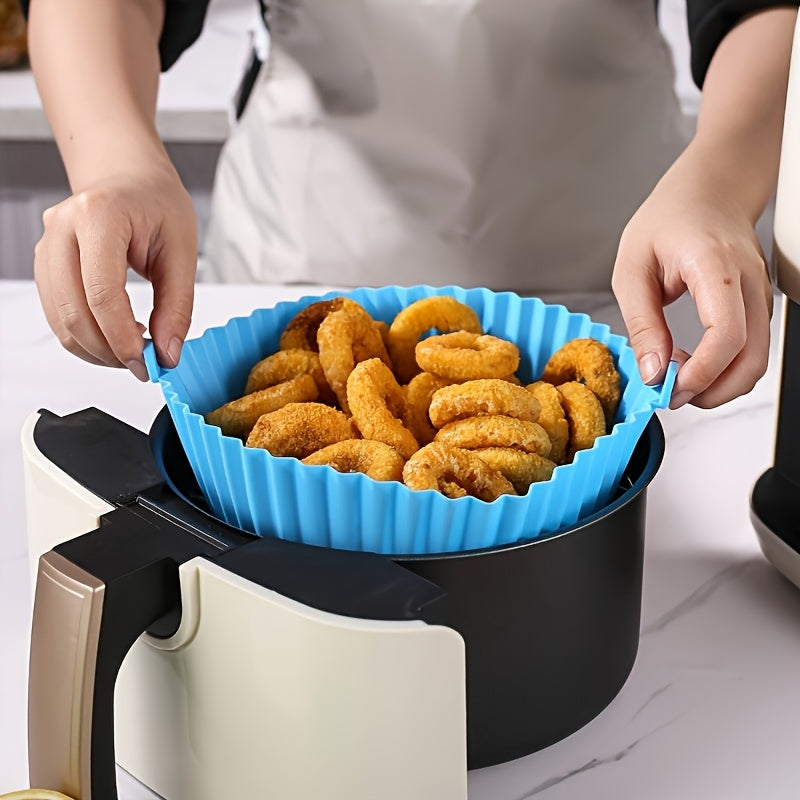 1 pieza de funda de silicona reutilizable para freidor de aire - No inflamable, fácil de limpiar, perfecta para pollo, papas fritas y más, compatible con hornos y microondas, esencial para la cocina para hornear y cocinar, accesorios para freidor de aire