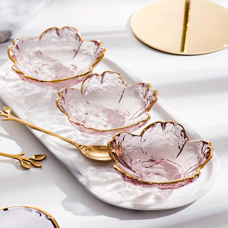 Juego de 4 Platos de Vidrio con Diseño de Flor de Cerezo Sakura - Boquillas Pequeñas para Salsa de Soja y Condimentos | Decoración Elegante para Cocina y Comedor, Recipientes Decorativos para Servir | Patrón Floral | Diseño Delicado