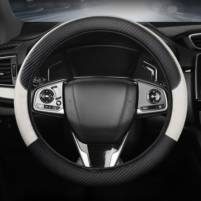 Funda de volante de cuero sintético de ajuste universal con diseño de malla y fibra de carbono - Transpirable, antideslizante, para todas las estaciones, sin anillo interior, se ajusta a la mayoría de los coches, correas de motocicleta | Funda de volante