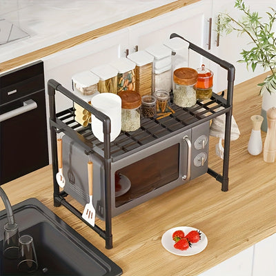 Soporte metálico resistente para microondas de cocina, 2 niveles expandible y ajustable, ideal para microondas, hornos, etc. - Sin madera, fácil de limpiar