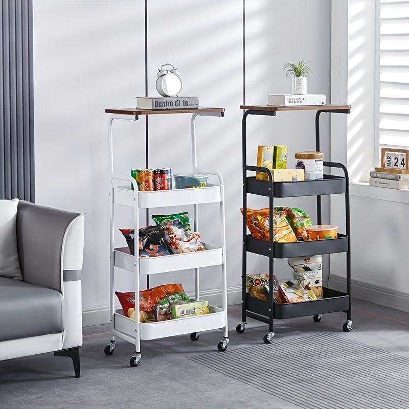 Carrito Rodante Versátil de 4 Niveles con Mesa Extraíble - Organizador de Almacenamiento de Metal para Sala de Estar, Cocina, Baño, Oficina, Dormitorio, Ganchos Utilitarios