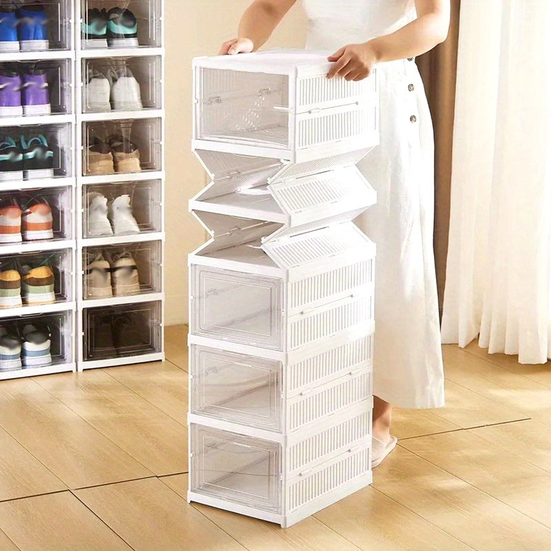 Organizador de zapatos apilable de 6 niveles - Armario plegable para zapatos con puertas transparentes, gabinete de almacenamiento multinivel de plástico resistente para tenis, botas y accesorios, diseño antipolvo para hogar/oficina, organizador de zapat