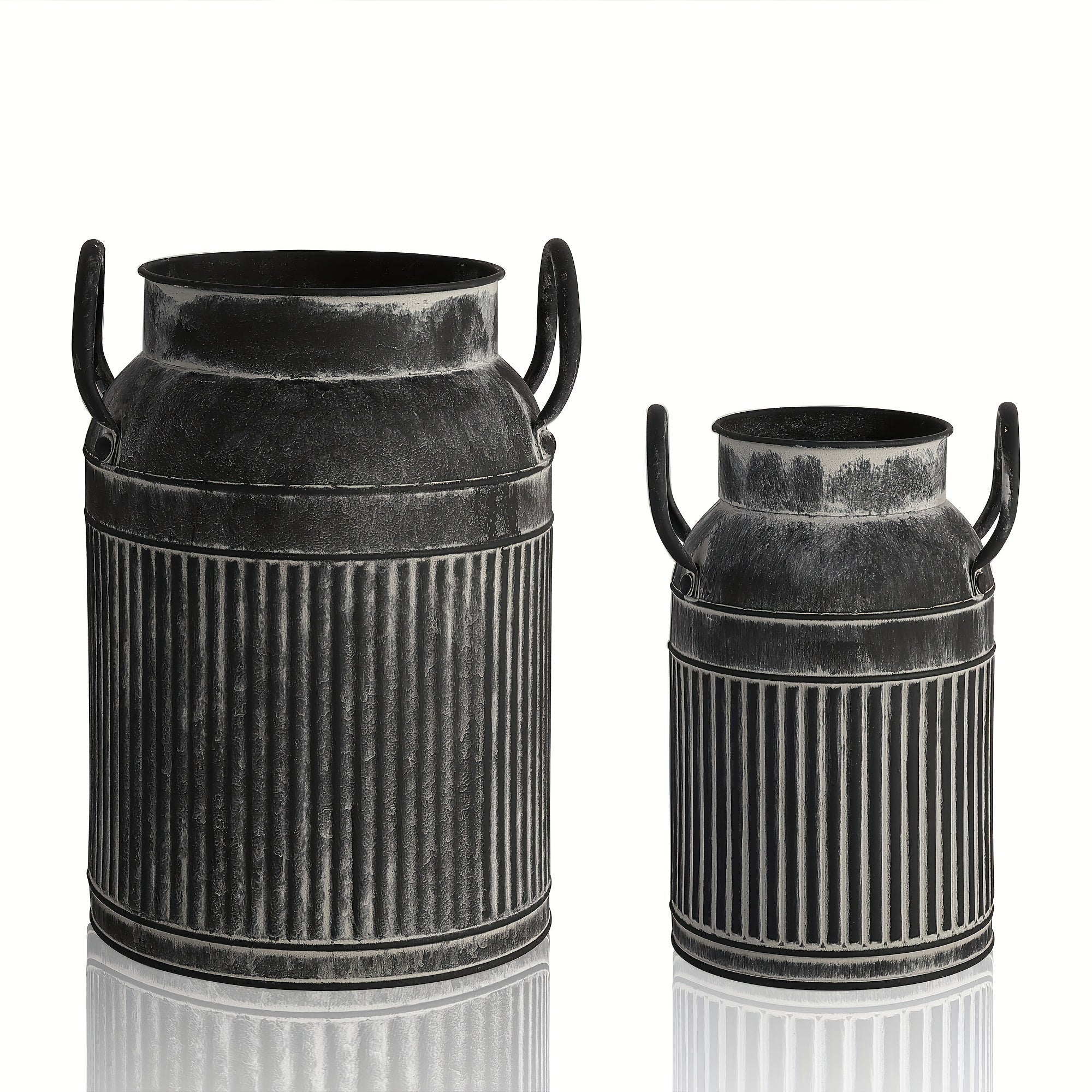 2 piezas Jarrones de metal vintage, Cubos de flores de granja rústica, forma cilíndrica, Centros de mesa decorativos de metal para decoración del hogar