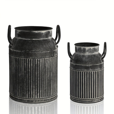 2 piezas Jarrones de metal vintage, Cubos de flores de granja rústica, forma cilíndrica, Centros de mesa decorativos de metal para decoración del hogar