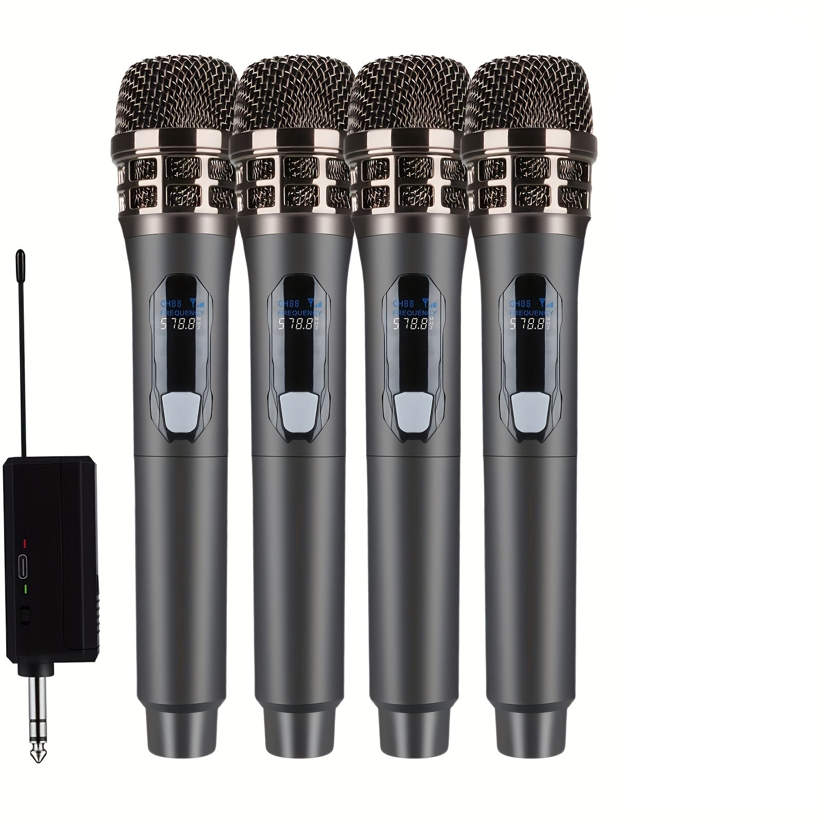 Sistema de Micrófono Dinámico Inalámbrico Profesional de 4pcs/2pcs/1pc - Receptor Recargable, Audio Cristalino, Batería de Larga Duración, Ideal para Fiestas, Iglesia, Reuniones, Bodas, Karaoke, Actuaciones y Discursos Públicos
