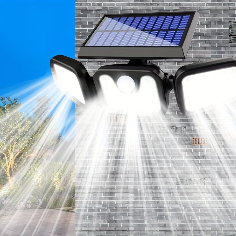 1pc lámpara de pared solar de tres cabezas dividida, lámpara solar exterior, lámpara solar con sensor de movimiento, lámpara solar impermeable para exteriores, farola solar para exteriores, lámpara solar decorativa para iluminación de corredores y patios