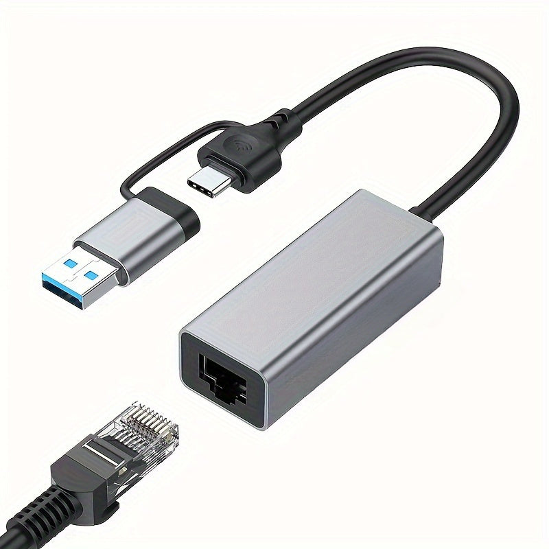 Adaptador de red Ethernet Gigabit RJ45 con alimentación USB, puertos Type-C y VGA - Tarjeta de red Plug & Play para discos duros externos, monitores, impresoras - Conexión de alta velocidad por cable, conexión de monitor, acabado metálico elegante, const