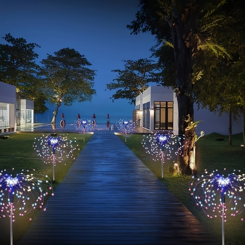 Juego de 4 piezas/1 pieza luces solares para jardín con forma de fuegos artificiales LED 320/240/60LED, adecuadas para decoraciones navideñas y de Acción de Gracias, 8 modos, iluminación cálida/de colores para exteriores y paisajismo