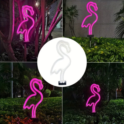 Luz solar para decoración de jardín de neón de flamingo, lámpara decorativa impermeable para exteriores, adecuada para decoración de patios, embellecimiento de césped y decoración de vacaciones, IP44
