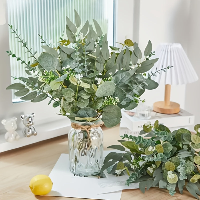 50 piezas de eucalipto artificial y tallos mezclados en bruto, 4 tipos de combinación de hojas de eucalipto artificial, decoración de jardín al aire libre, arreglo de ramo DIY para decoración del hogar, temporada de bodas, arreglo de ramo mezclado DIY, d