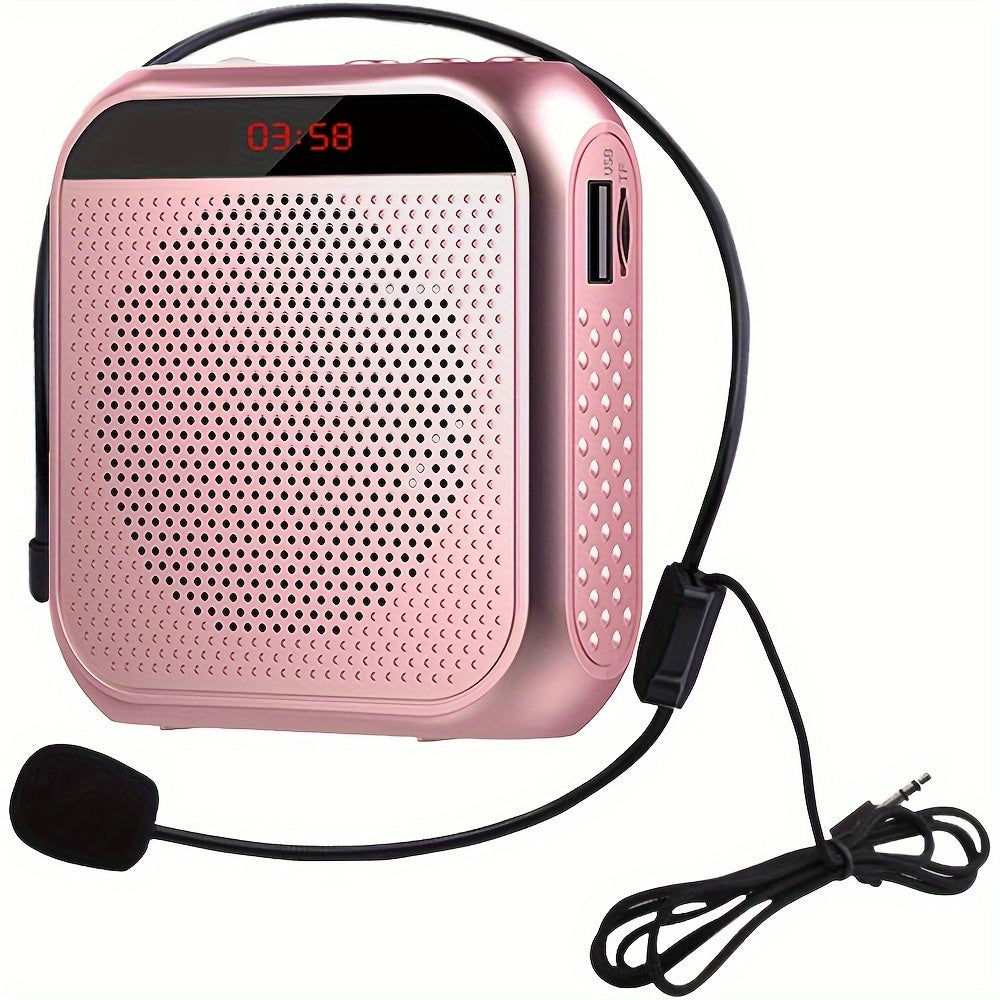 1pc HOTU Megaphone portátil recargable por USB con auriculares con cable, micrófono, pantalla digital, batería de 2200 mAh - Ideal para profesores, conferencias y viajes