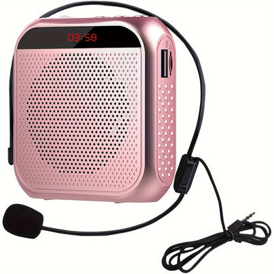 1pc HOTU Megaphone portátil recargable por USB con auriculares con cable, micrófono, pantalla digital, batería de 2200 mAh - Ideal para profesores, conferencias y viajes