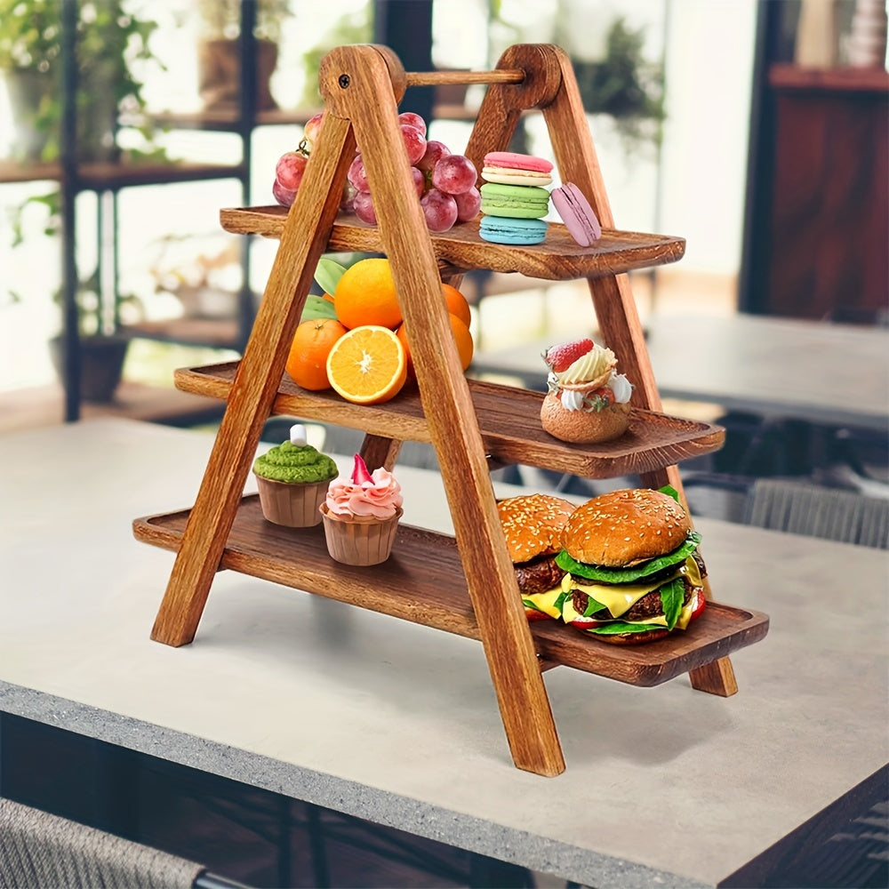 Bandejita De Madera De 3 Niveles Para Servir Desayunos, Soporte Rústico Para Pasteles Y Postres, Ideal Para Presentar Aperitivos, Té, Frutas, Pan, Comida, Decoración De Fiestas, Regalo De Vacaciones, Perfecto Para Navidad, Pascua, Acción De Gracias, Día
