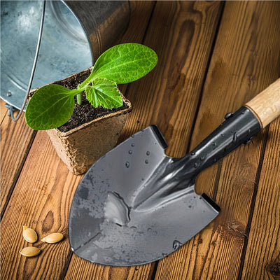 Una pala de jardín de 14,71 pulgadas con mango de madera y mango D - una pala redonda de metal diseñada para cavar suelo, ideal para pequeñas plantaciones y tareas de jardinería, herramienta de jardinería | Mango ergonómico | Herramienta de jardinería du