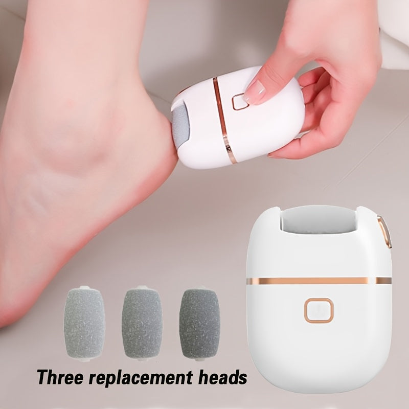 1 pieza, limpiador de pies eléctrico recargable para pies rotos y eliminación - Polimento grueso, 3 cabezas de molienda de reemplazo, 2 configuraciones de velocidad, portátil y fácil de usar con carga USB, cuidado de pies y manos de luz dura beige, FOPCS