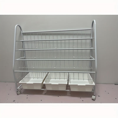 Estantería Metálica Multifuncional, Almacenamiento Integrado para Libros y Juguetes, Estantería Móvil de Varios Niveles, Diseño Minimalista Elegante Adecuado para Dormitorio, Sala de Estar, etc. Blanco