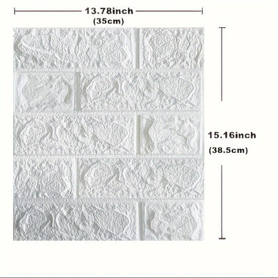 30 piezas de baldosas de espuma 3D tipo ladrillo DIY, autoadhesivas y fáciles de cortar, superficie texturizada para cocina, sala, baño o pasillo - 35 cm x 38 cm, blanco con detalles en gris y morado, diseño grueso y duradero