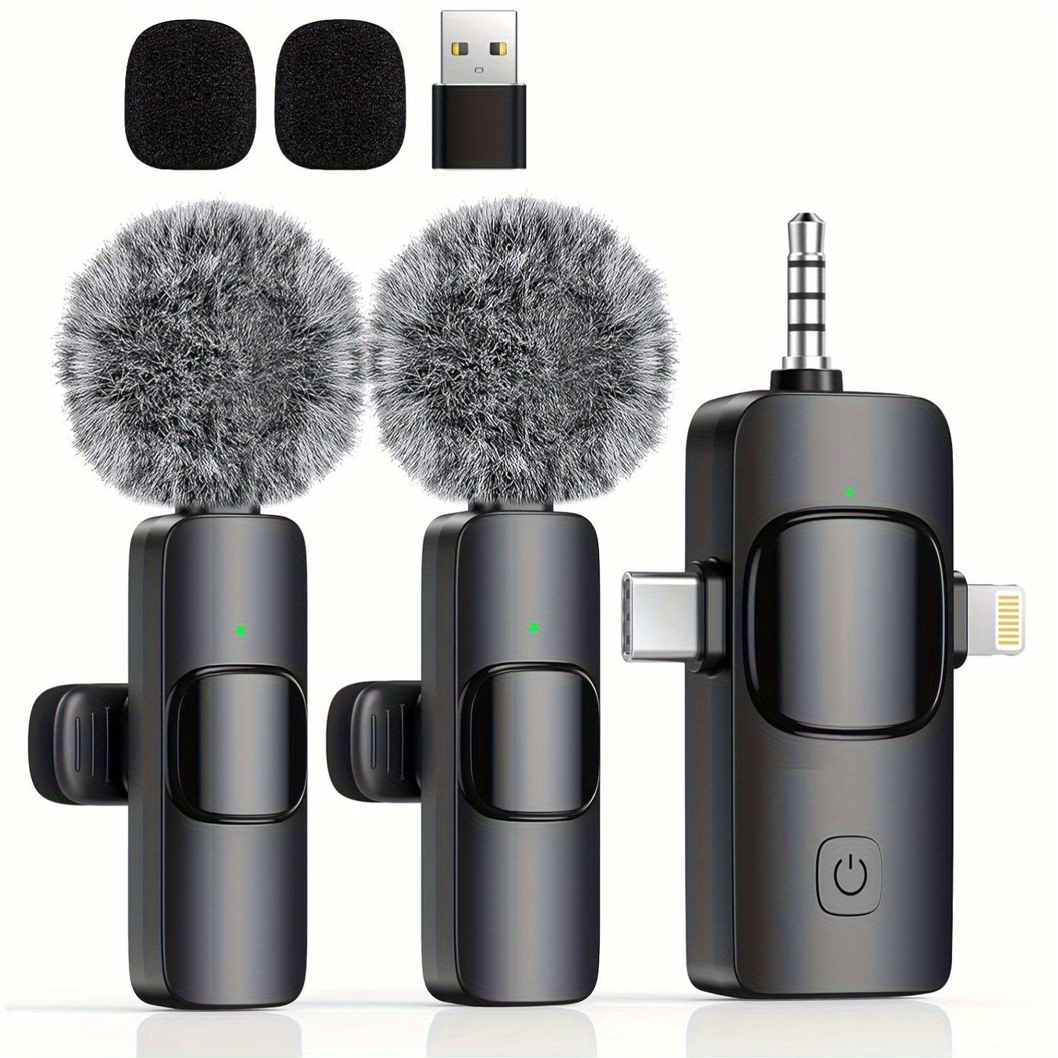 Micrófono inalámbrico de 3 en 1, claro, mini, adecuado para for iphone con enchufe de luz, teléfonos Android/computadoras/laptops, micrófono con doble clip de cuello con enchufe USB-C/3,5 mm, utilizado para grabación de video, vlogging, transmisión en vi