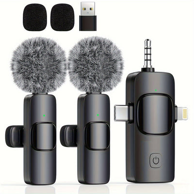 Micrófono inalámbrico de 3 en 1, claro, mini, adecuado para for iphone con enchufe de luz, teléfonos Android/computadoras/laptops, micrófono con doble clip de cuello con enchufe USB-C/3,5 mm, utilizado para grabación de video, vlogging, transmisión en vi