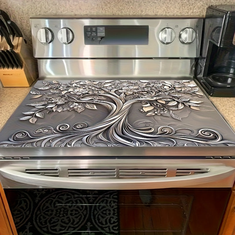 1 pieza de guardavidas de horno con diseño de árbol de plata elegante - Resistente al calor, antideslizante, sin rayones, fácil de limpiar, 28,3 x 20,4 pulgadas, perfecto para cocina, lavadora, secadora y protección de panel de horno, decoración de cocin