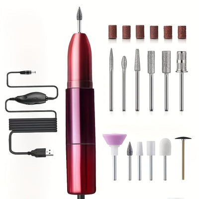 Taladro de uñas portátil, kit profesional de manicura eléctrica con 18 cabezales reemplazables, velocidad ajustable - alto RPM, ideal para cuidado de uñas y pies, incluye empujador de cutículas, regalo perfecto para mujeres, cumpleaños, días festivos y D