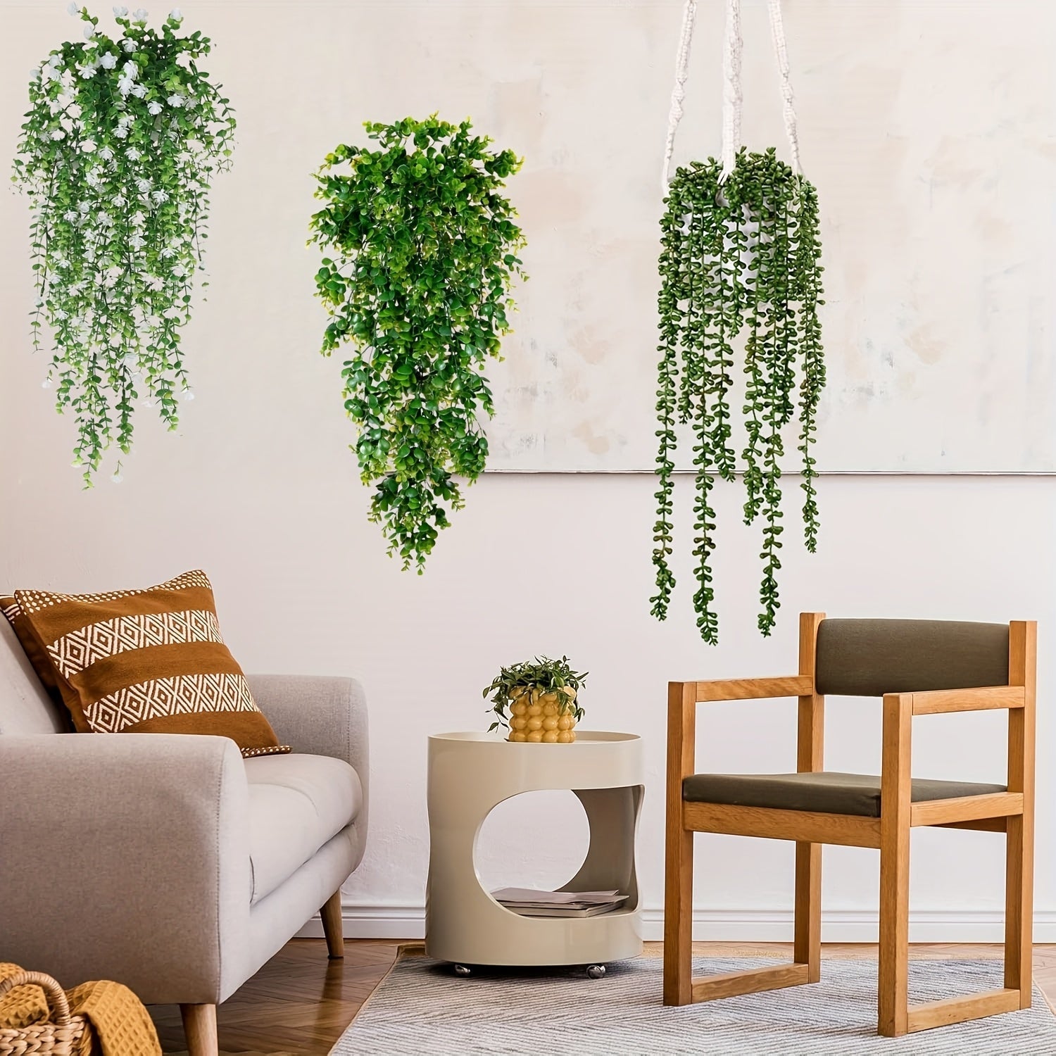 Juego de 5 Piezas de Plantas Artificiales Verdes Realistas Resistentes a los Rayos UV con Enredaderas, Ideales para Macetas Colgantes en Jardines Exteriores, Flores Decorativas, Bodas, Acción de Gracias, Halloween, Navidad y Decoración del Hogar Interior