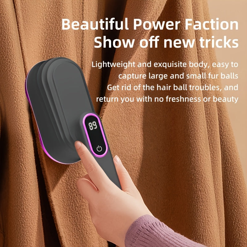 Afeitadora eléctrica de tela de doble cabezal con pantalla LED - Recortadora de pelo y tela inalámbrica recargable por USB para el hogar, la oficina, alfombras, sofás - Diseño ergonómico, segura para áreas sensibles, recortadora de pelo inalámbrica, aseo