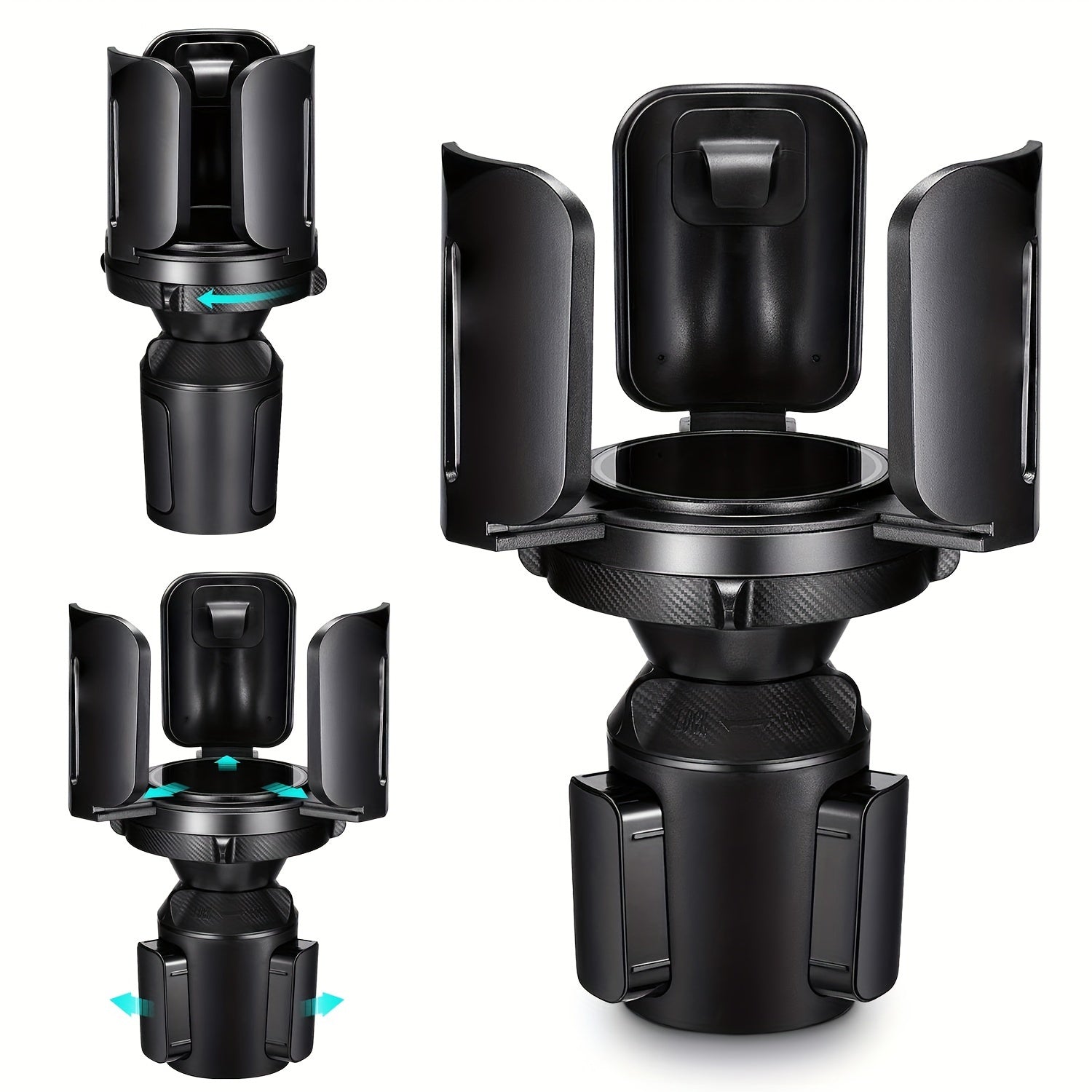 MHO+ALL Soporte de taza expandible para botellas de agua grandes y tazas de café - Base ajustable con brazos extensibles, adaptador de taza universal (negro), ideal para uso en coche, soporte de taza para coche | Soporte de taza ajustable | Soporte de pl