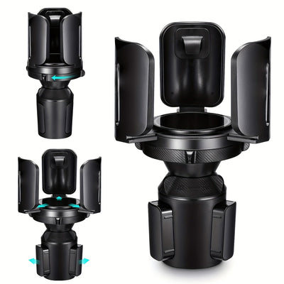MHO+ALL Soporte de taza expandible para botellas de agua grandes y tazas de café - Base ajustable con brazos extensibles, adaptador de taza universal (negro), ideal para uso en coche, soporte de taza para coche | Soporte de taza ajustable | Soporte de pl