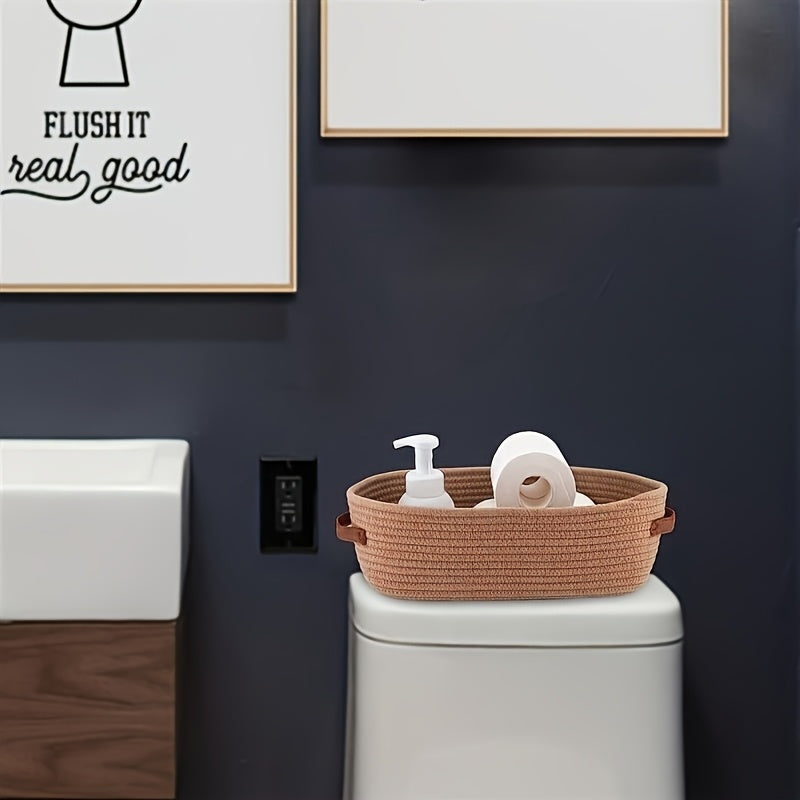 Canasta de Almacenamiento Tejida Nórdica - Organizador de Tela Blanca para Baño, Encimera y Escritorio - Decoración Rústica con Asas Resistentes, Cesta Multiusos Duradera para Cosméticos, Llaves y Objetos Varios