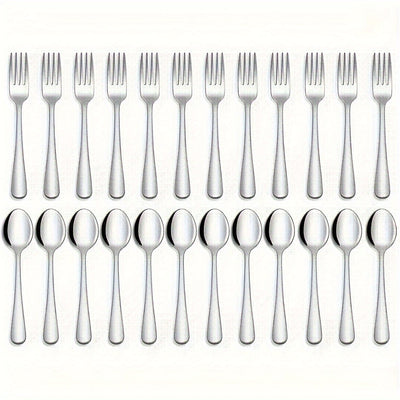 Juego de Cubiertos de Acero Inoxidable para Comida Grado Alimenticio, Juego de Tenedores y Cucharas de 12/24 Piezas, Apto para Lavavajillas