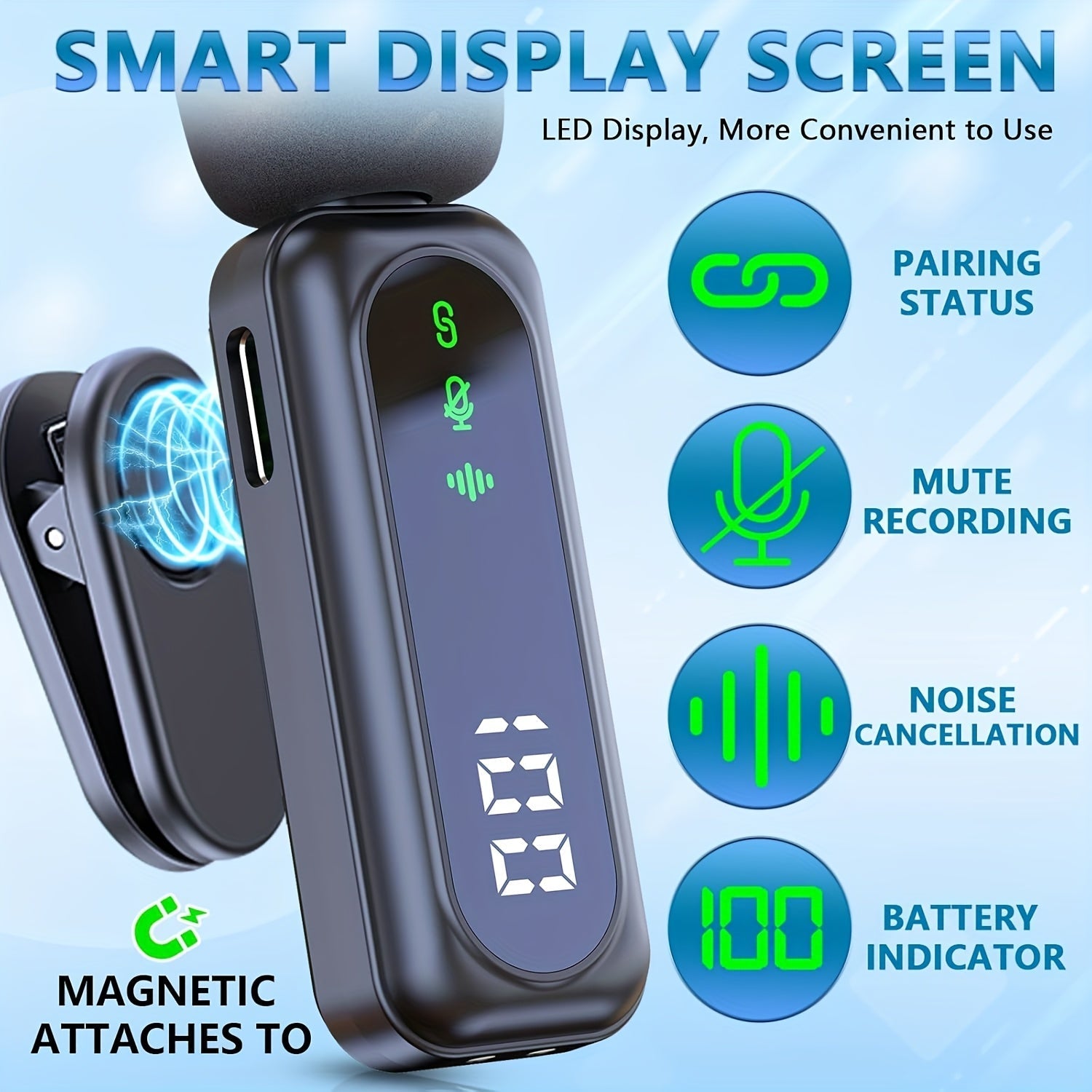 Micrófono inalámbrico profesional con puerto Type-C, carga USB-C, pantalla de alimentación LED y estuche portátil - Plug & Play para teléfonos inteligentes, computadoras, cámaras, transmisión en vivo, podcasting, micrófono inalámbrico para transmisión en