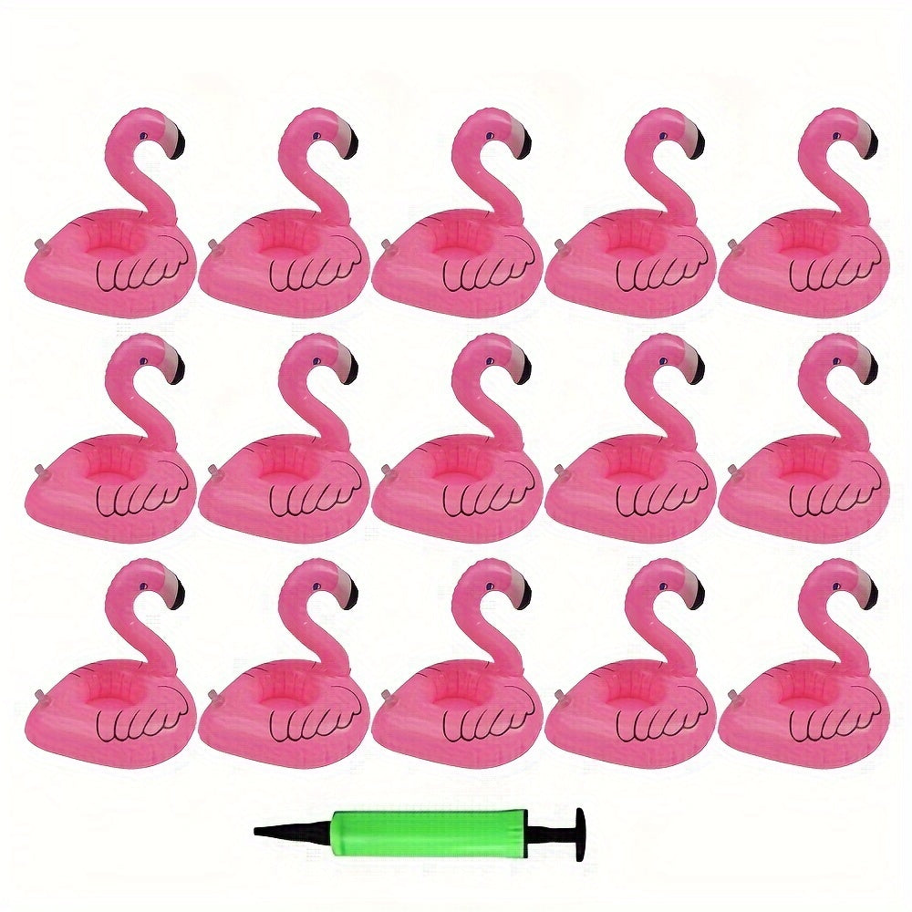 15pcs Portavasos Inflables de Flamenco Rosa - Posavasos Flotantes de PVC para Fiestas en la Piscina y Celebraciones de Verano, Decoración de Fiesta Linda y Duradera