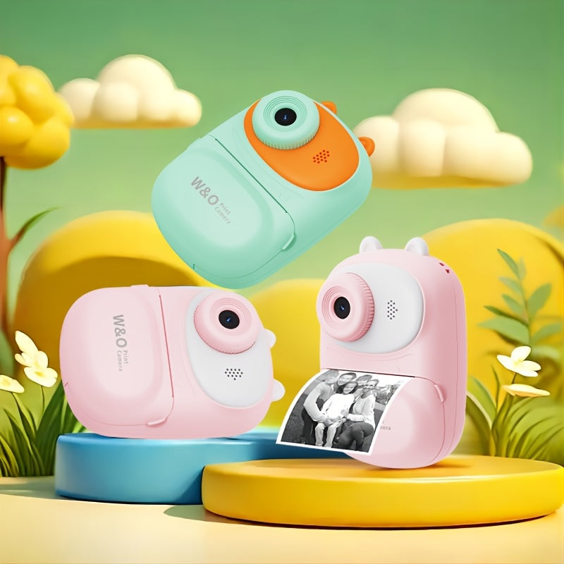 Cámaras de impresión instantánea W&O 3 rodillos - Pantalla IPS HD 1080P recargable por USB, impresora de fotos portátil con tarjeta TF de 32 GB y lector, función de temporizador, cámara digital multifuncional para principiantes, regalo perfecto para cump